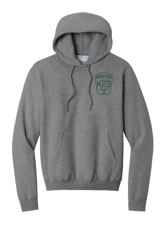K9 Frankie Core Fleece Pullover Hooded Sweatshirt -Graphite Heather (Forest Green Print)