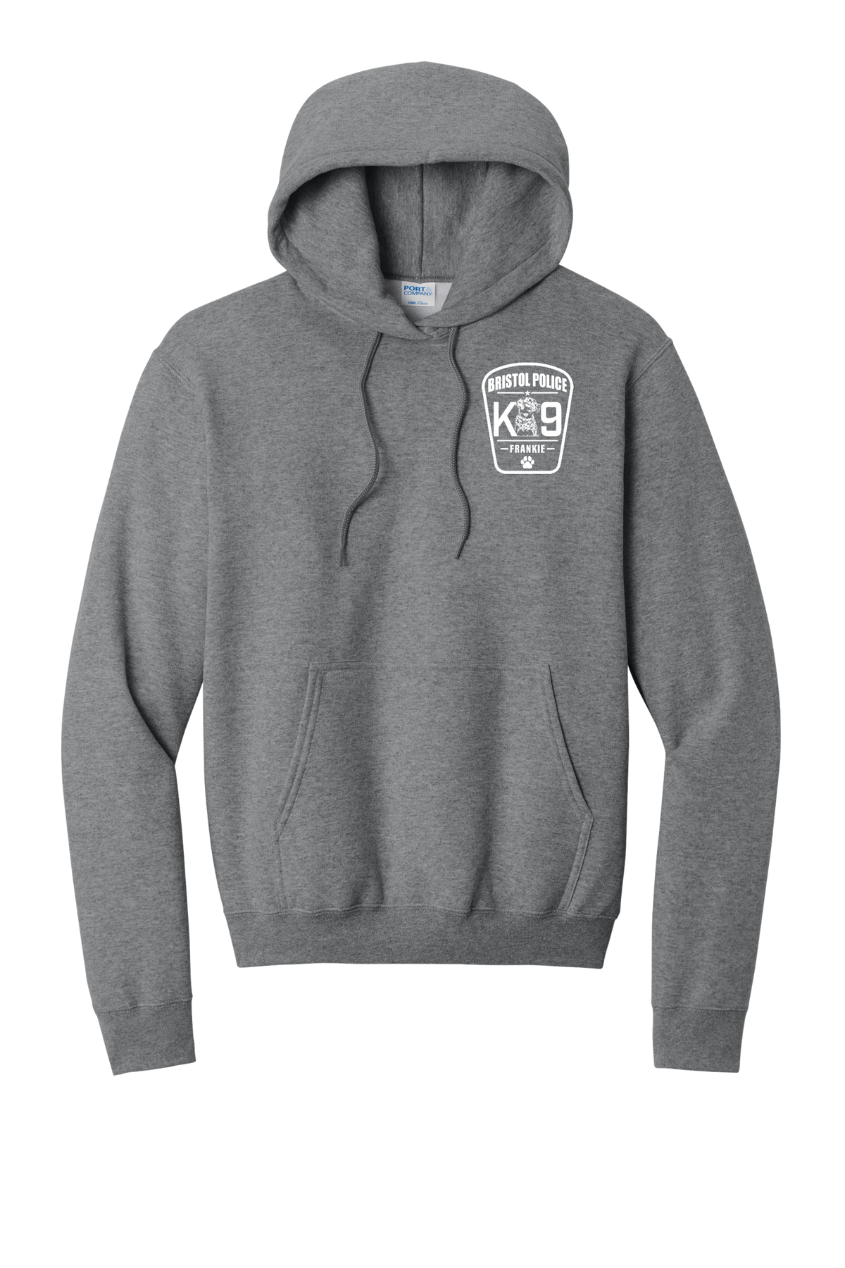 K9 Frankie Core Fleece Pullover Hooded Sweatshirt -Graphtec Heather (White Print)