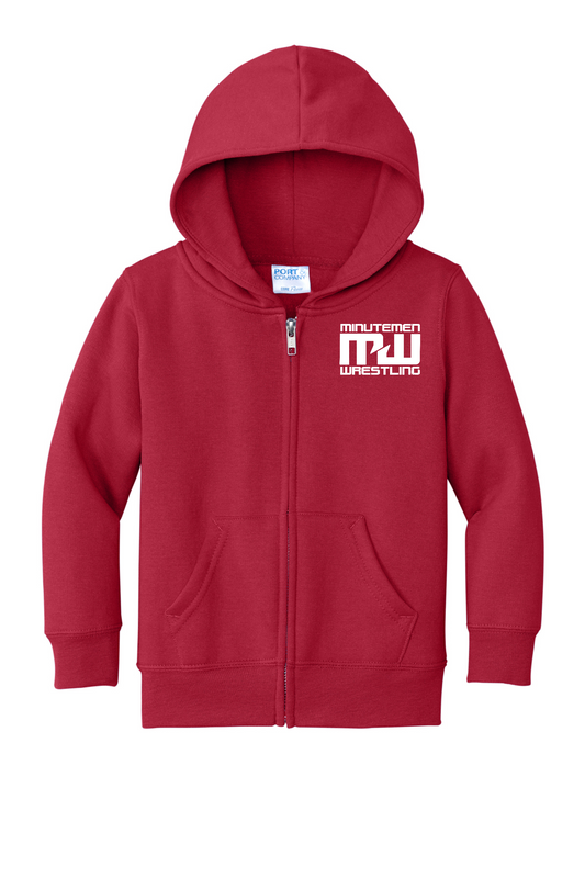Minutemen wrestling Red Essential Fleece Full-Zip Hooded Sweatshirt (left chest logo)