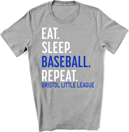 BLL Basic Tee eat sleep baseball repeat  Heather Grey