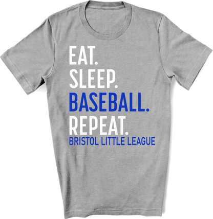 BLL Youth Basic Tee eat sleep baseball repeat  Heather Grey