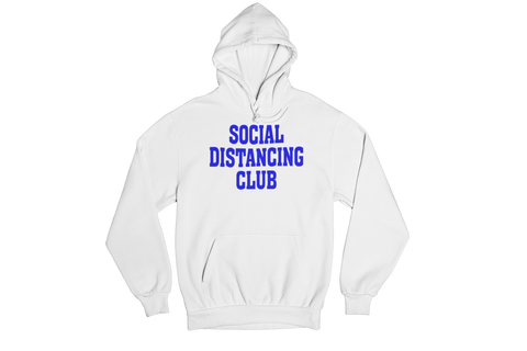 Unisex Social Distancing Hooded Sweatshirt White Blue Writing