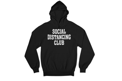 Unisex Social Distancing Hooded Sweatshirt Black White Writing