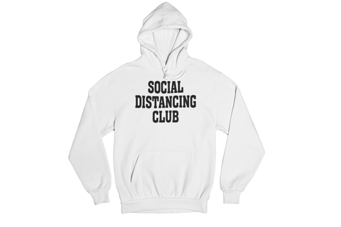 Youth Social Distancing Hooded Sweatshirt White Black Writing