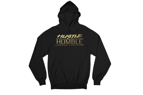 Unisex Hustle Humble Limited Freedom Hooded Sweatshirt Black with Gold