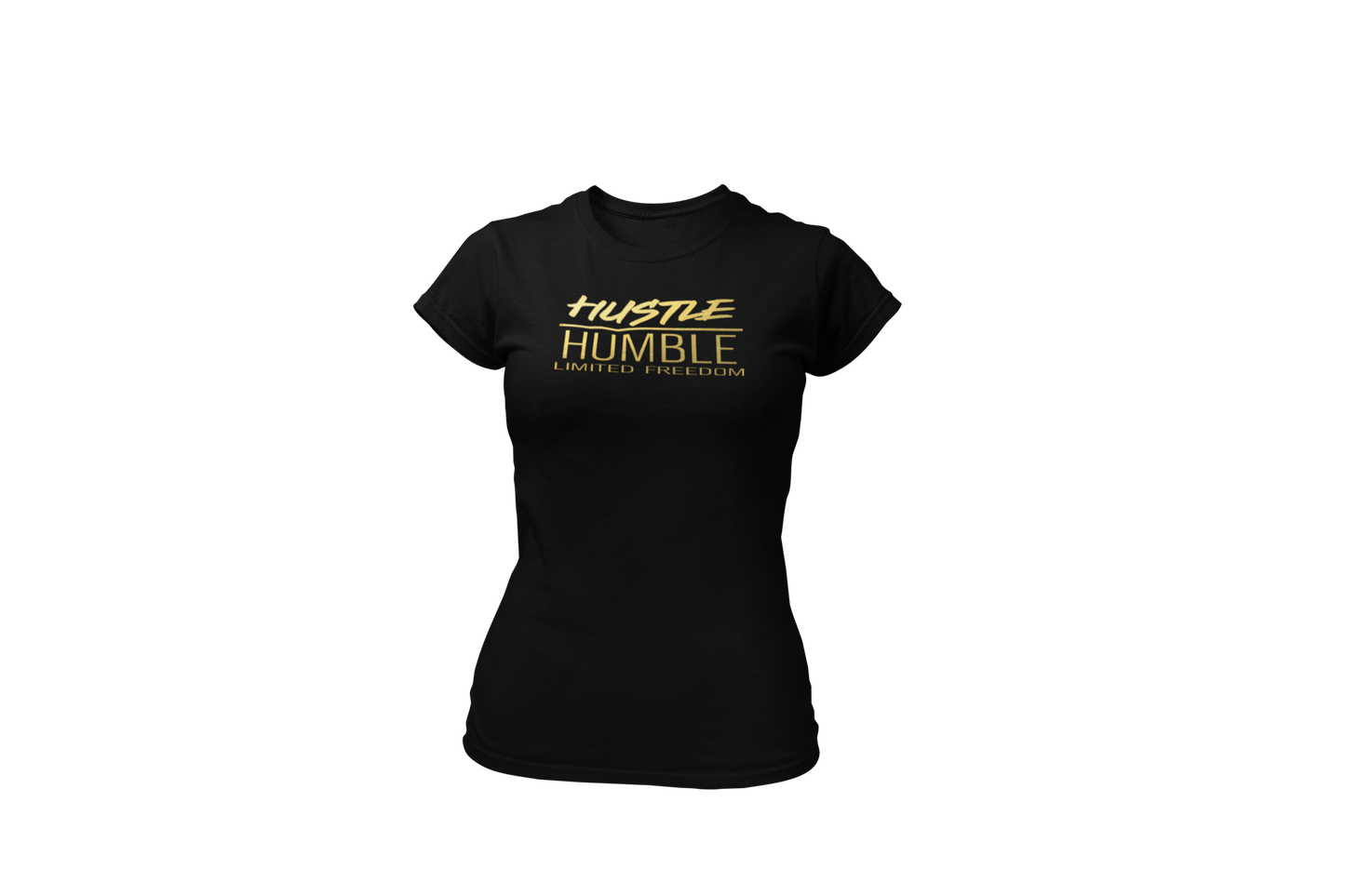 Ladies Hustle Humble Limited Freedom Tee Black with Gold