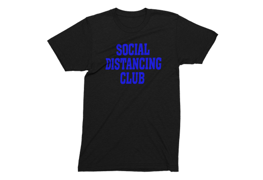 Unisex Social Distancing Club T-shirt Black Blue Writing
